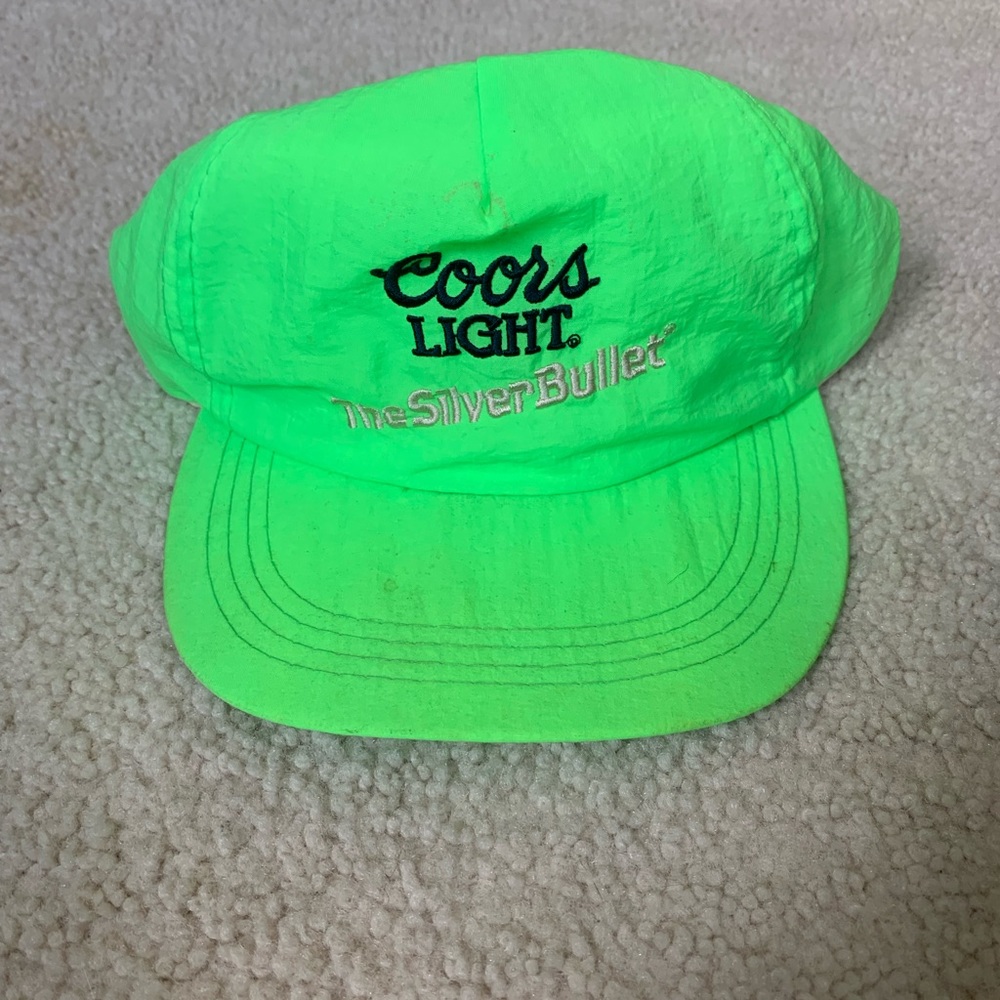 Vintage Coors Beer Silver Bullet Beer Promo Neon Green Embroidered SnapBack Hat